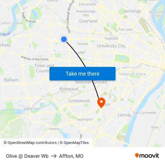 Olive @ Deaver Wb to Affton, MO map