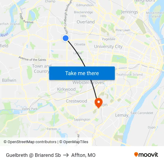 Guelbreth @ Briarend Sb to Affton, MO map