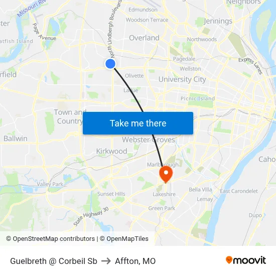 Guelbreth @ Corbeil Sb to Affton, MO map