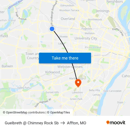 Guelbreth @ Chimney Rock Sb to Affton, MO map