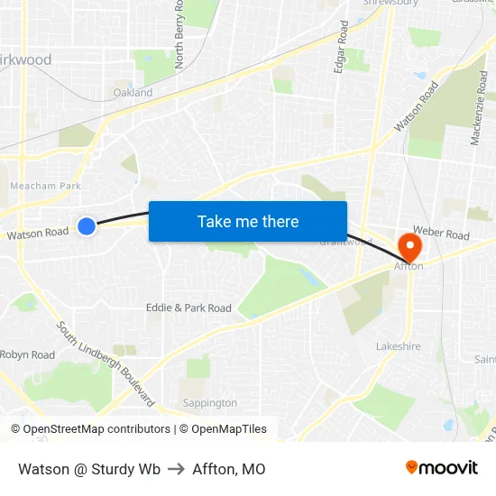 Watson @ Sturdy Wb to Affton, MO map