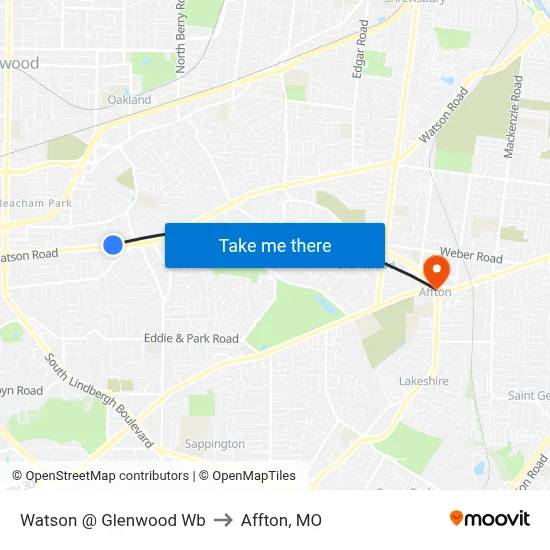 Watson @ Glenwood Wb to Affton, MO map