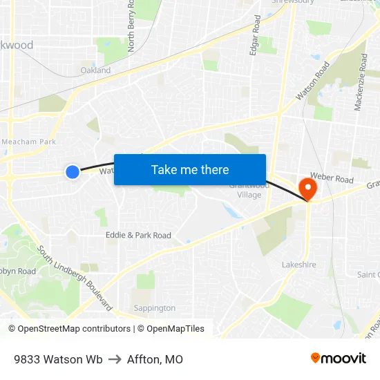 9833 Watson Wb to Affton, MO map