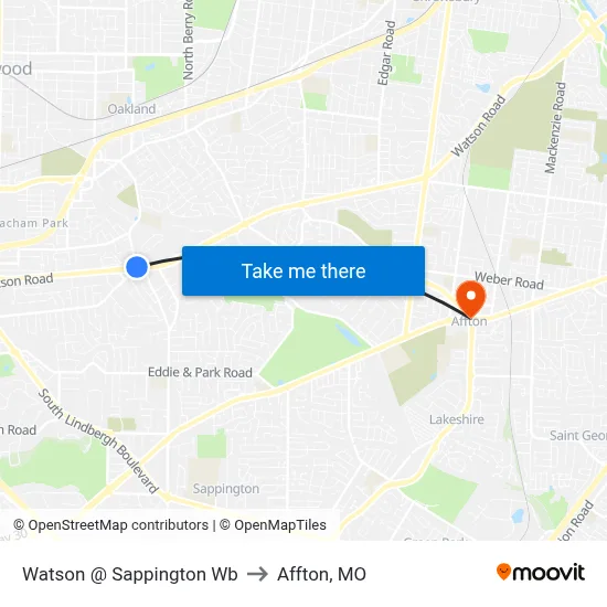 Watson @ Sappington Wb to Affton, MO map