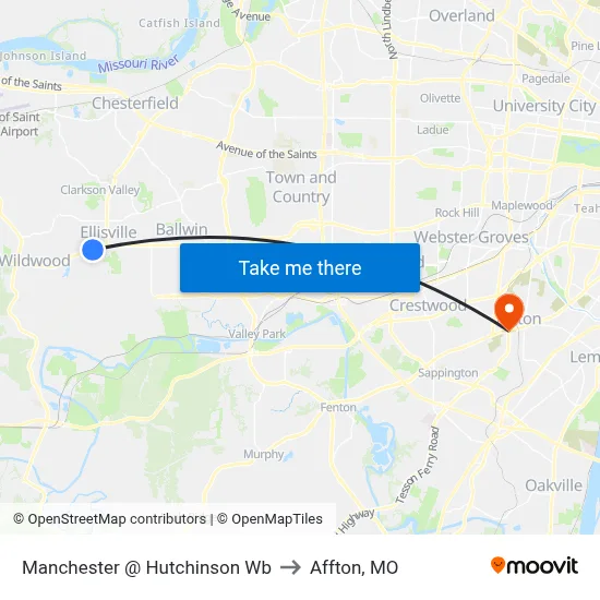 Manchester @ Hutchinson Wb to Affton, MO map