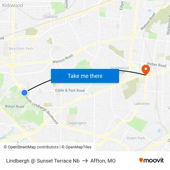 Lindbergh @ Sunset Terrace Nb to Affton, MO map