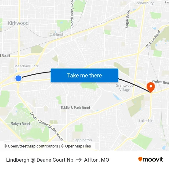 Lindbergh @ Deane Court Nb to Affton, MO map