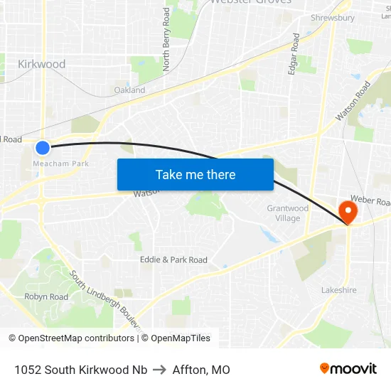 1052 South Kirkwood Nb to Affton, MO map