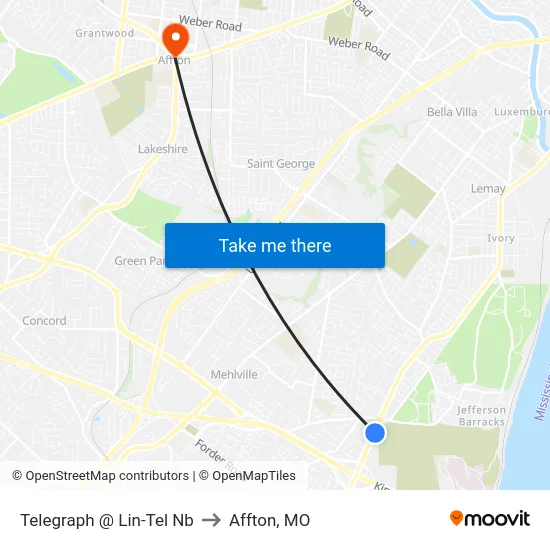 Telegraph @ Lin-Tel Nb to Affton, MO map