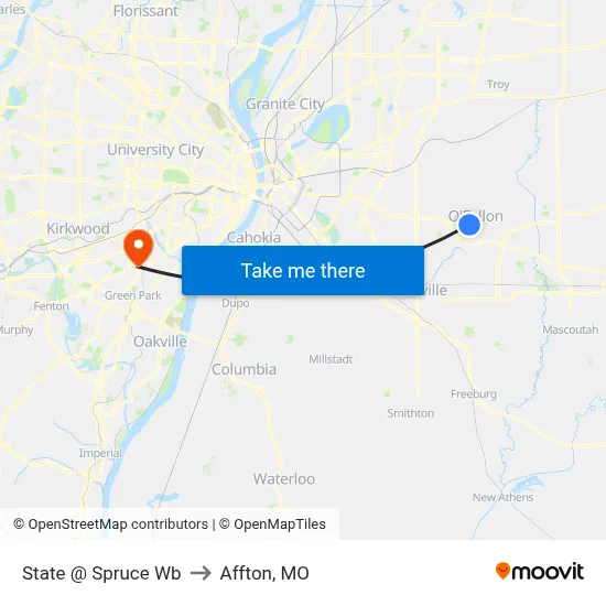 State @ Spruce Wb to Affton, MO map