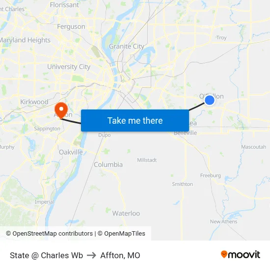 State @ Charles Wb to Affton, MO map