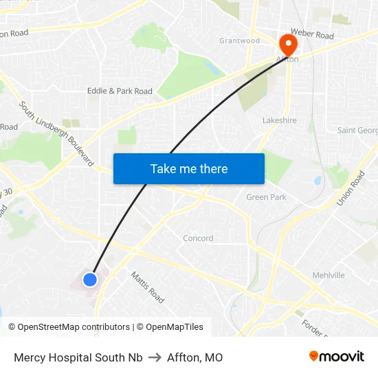 Mercy Hospital South Nb to Affton, MO map