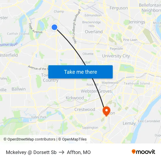 Mckelvey @ Dorsett Sb to Affton, MO map