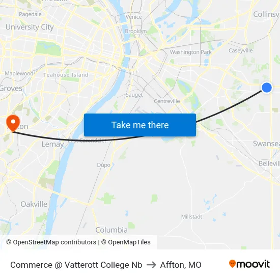 Commerce @ Vatterott College Nb to Affton, MO map