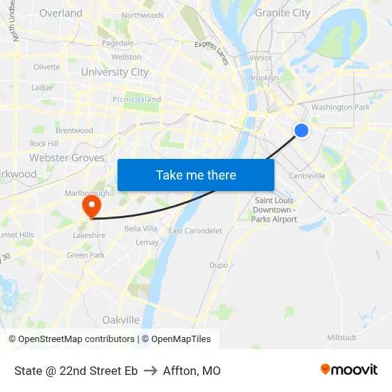 State @ 22nd Street Eb to Affton, MO map