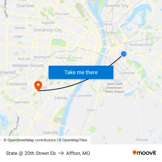 State @ 20th Street Eb to Affton, MO map