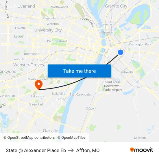 State @ Alexander Place Eb to Affton, MO map