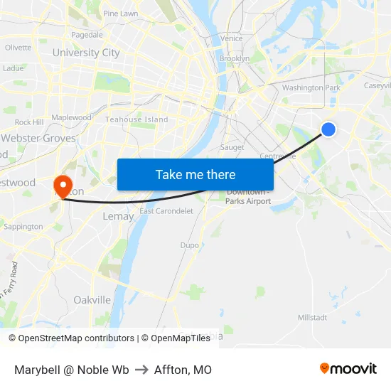 Marybell @ Noble Wb to Affton, MO map