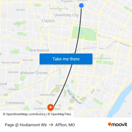 Page @ Hodiamont Wb to Affton, MO map