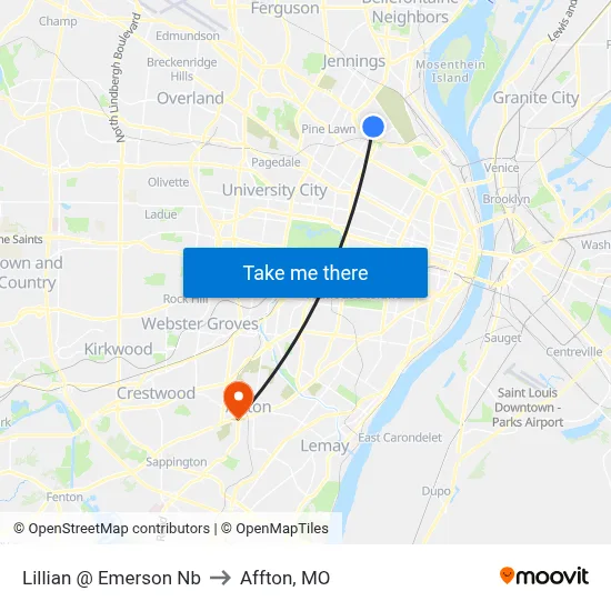 Lillian @ Emerson Nb to Affton, MO map