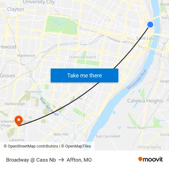 Broadway @ Cass Nb to Affton, MO map