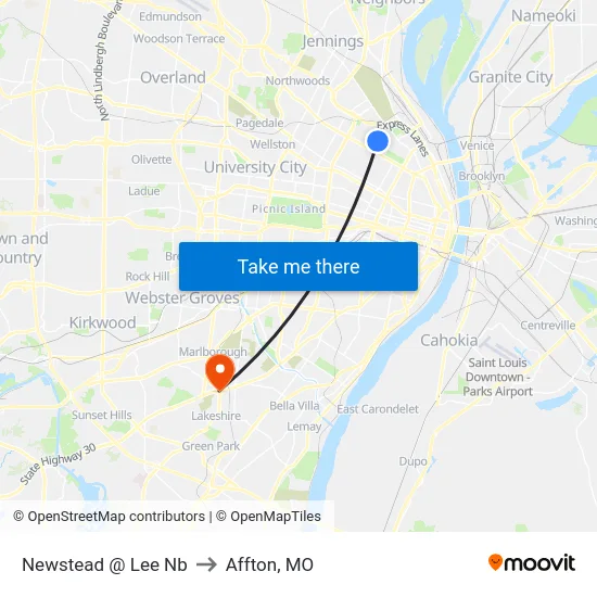 Newstead @ Lee Nb to Affton, MO map