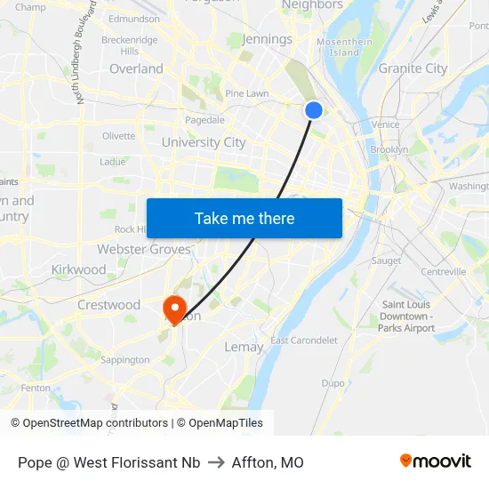 Pope @ West Florissant Nb to Affton, MO map
