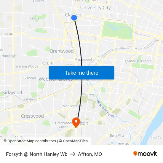 Forsyth @ North Hanley Wb to Affton, MO map