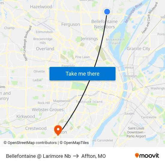 Bellefontaine @ Larimore Nb to Affton, MO map