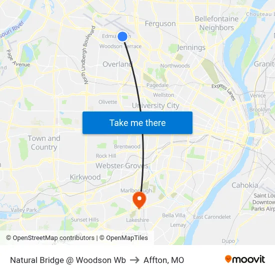 Natural Bridge @ Woodson Wb to Affton, MO map