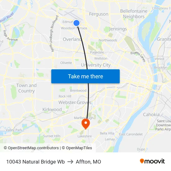 10043 Natural Bridge Wb to Affton, MO map