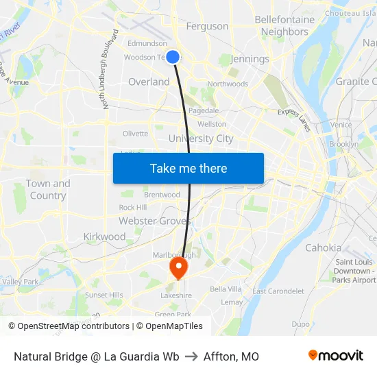 Natural Bridge @ La Guardia Wb to Affton, MO map