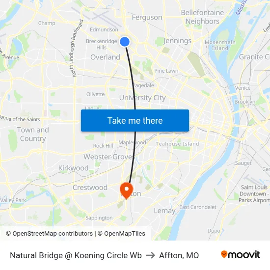 Natural Bridge @ Koening Circle Wb to Affton, MO map