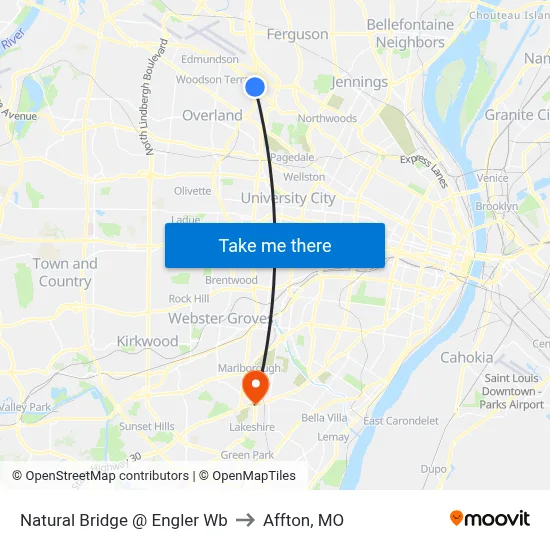 Natural Bridge @ Engler Wb to Affton, MO map