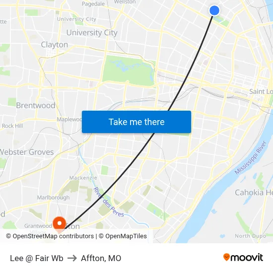 Lee @ Fair Wb to Affton, MO map