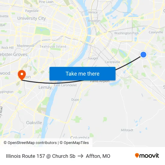 Illinois Route 157 @ Church Sb to Affton, MO map