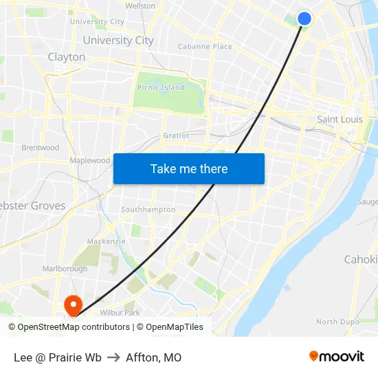 Lee @ Prairie Wb to Affton, MO map