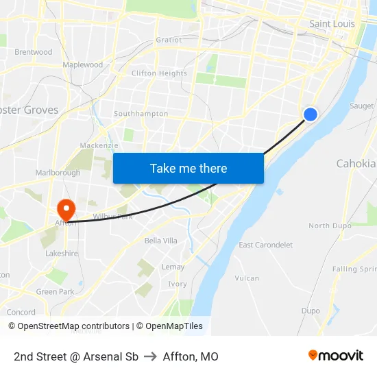 2nd Street @ Arsenal Sb to Affton, MO map