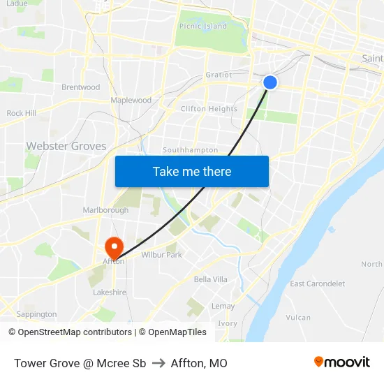 Tower Grove @ Mcree Sb to Affton, MO map