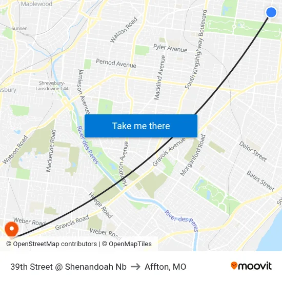 39th Street @ Shenandoah Nb to Affton, MO map