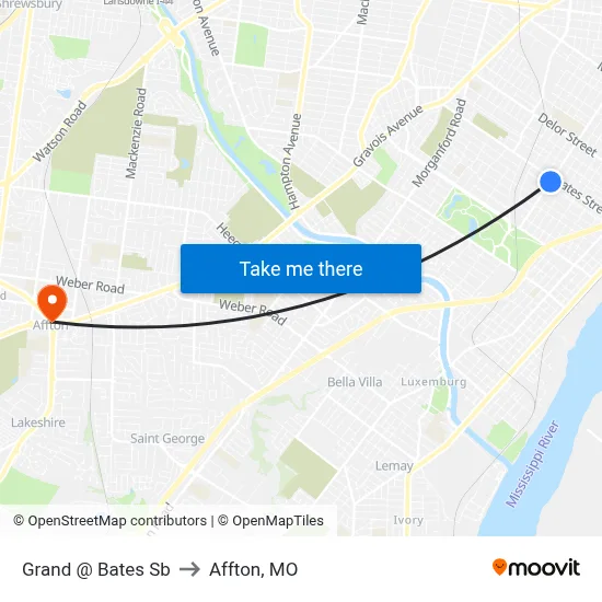 Grand @ Bates Sb to Affton, MO map