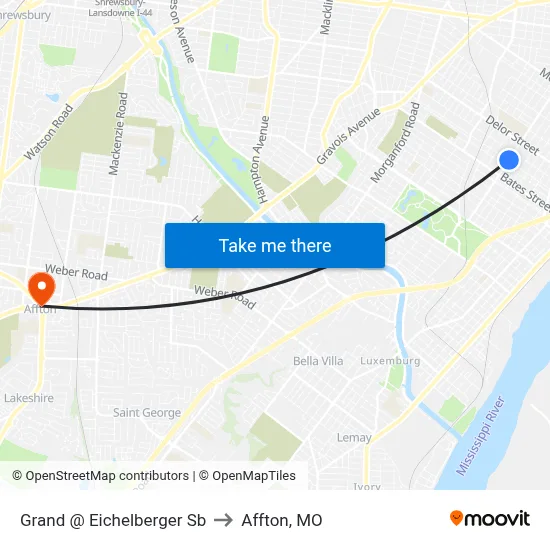 Grand @ Eichelberger Sb to Affton, MO map