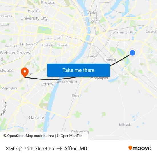 State @ 76th Street Eb to Affton, MO map