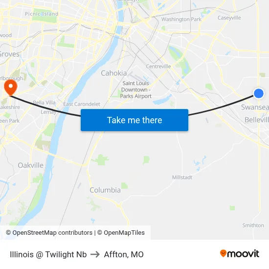 Illinois @ Twilight Nb to Affton, MO map