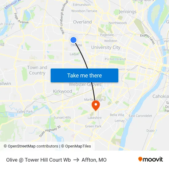 Olive @ Tower Hill Court Wb to Affton, MO map