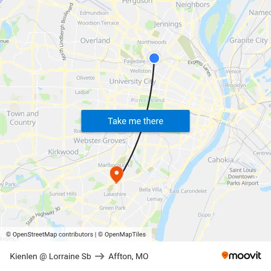 Kienlen @ Lorraine Sb to Affton, MO map