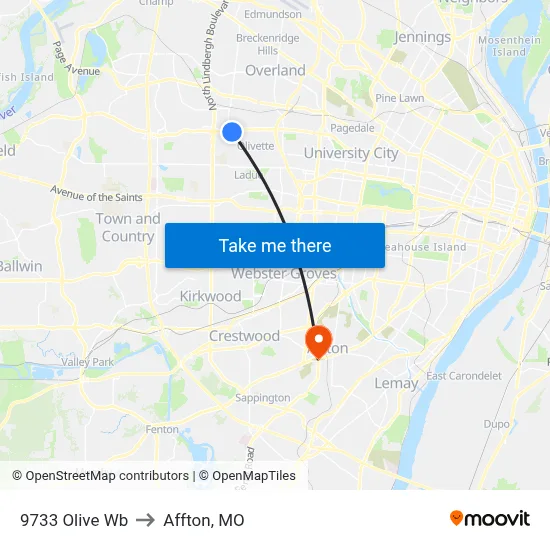 9733 Olive Wb to Affton, MO map