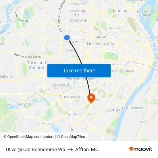 Olive @ Old Bonhomme Wb to Affton, MO map