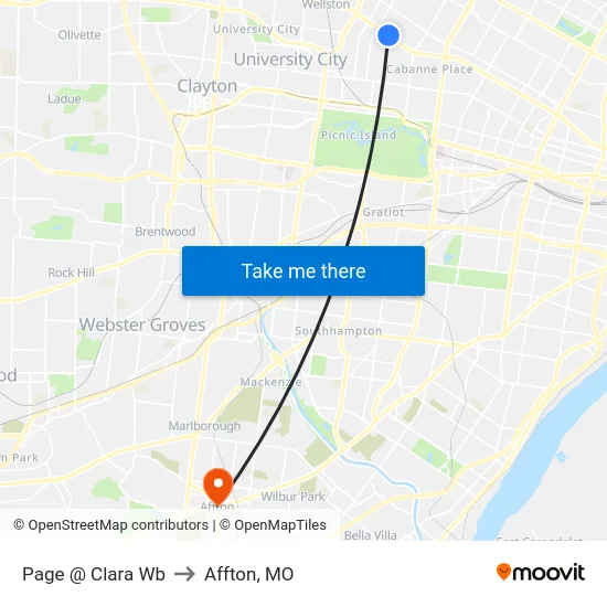 Page @ Clara Wb to Affton, MO map