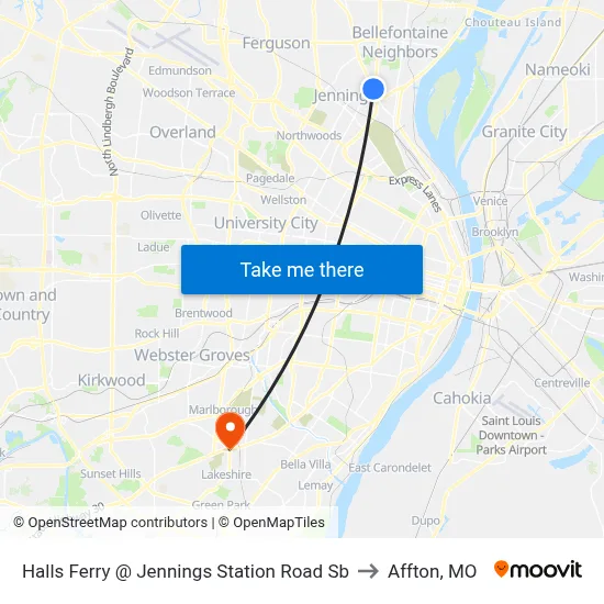 Halls Ferry @ Jennings Station Road Sb to Affton, MO map